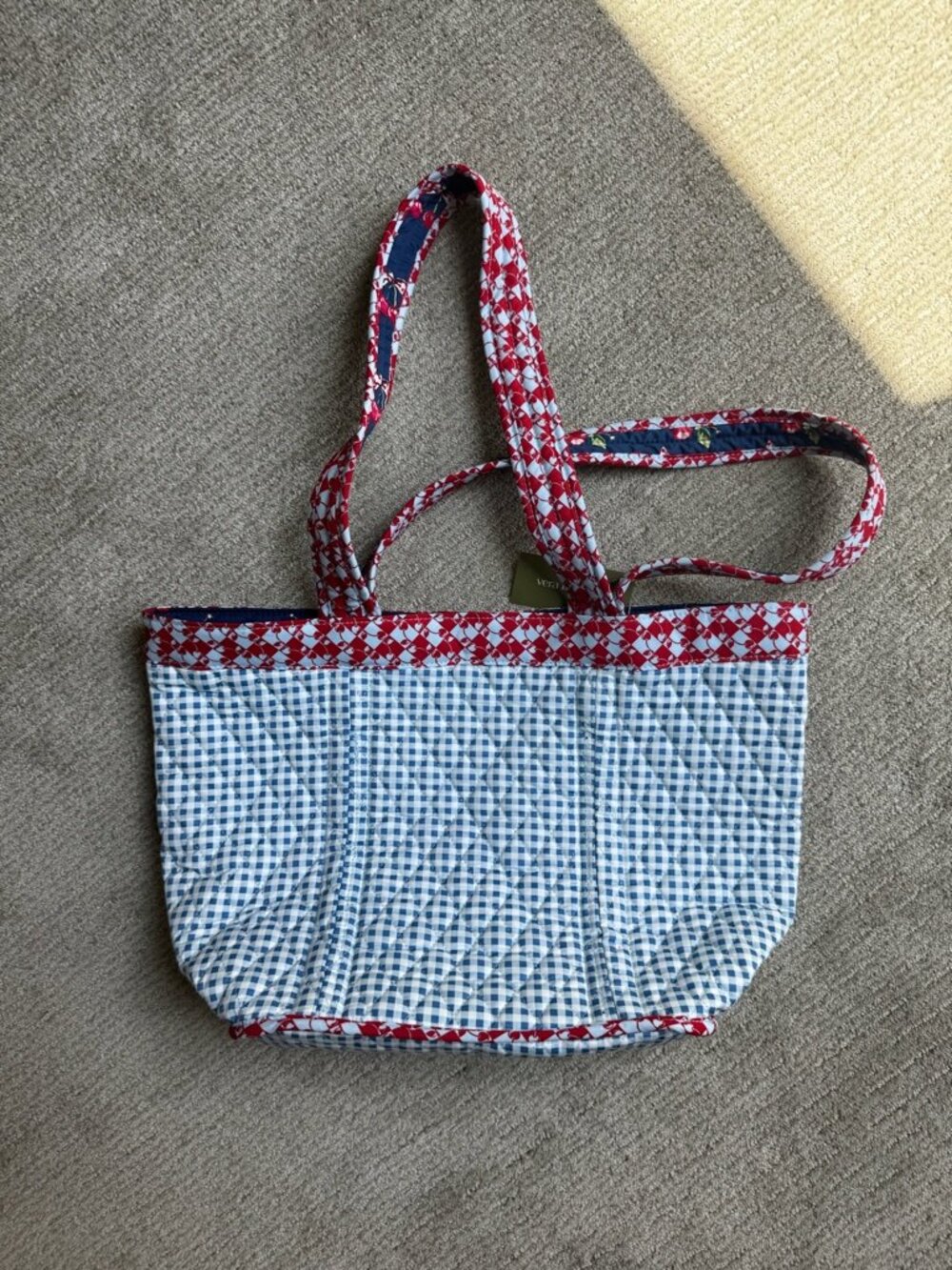 Vera Bradley Reversible Quilted Red, White, & Blue Gingham Cherry Print Tote NWT - Picture 7 of 8